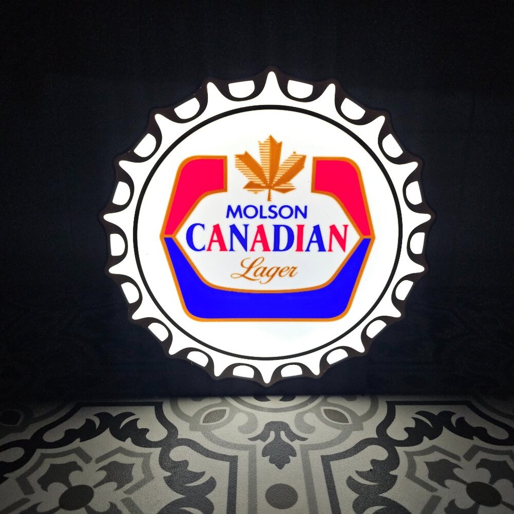 Molson Canadian Bottle Cap - LED Lightbox Sign with detachable stand